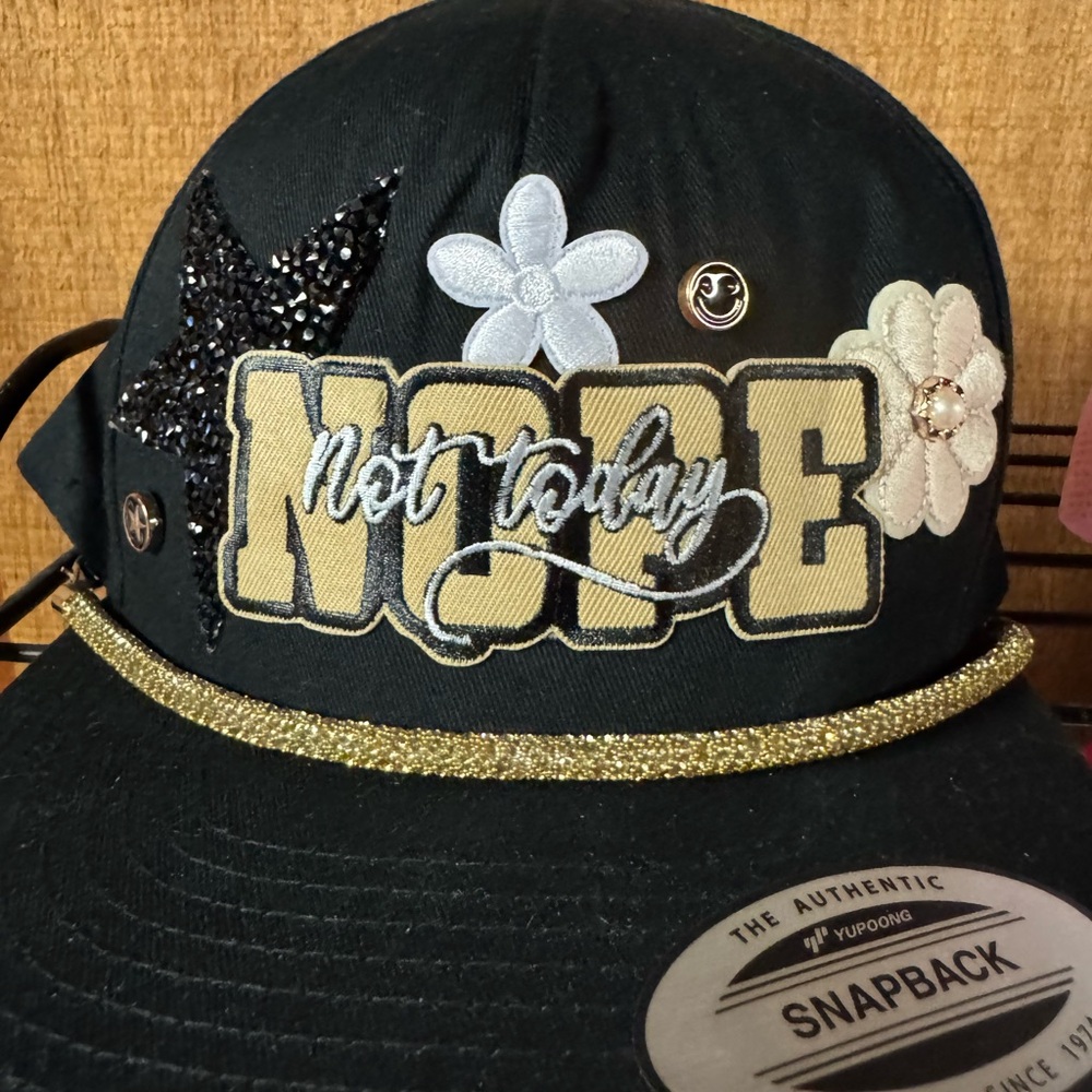Black Snapback Hat with Embellishments